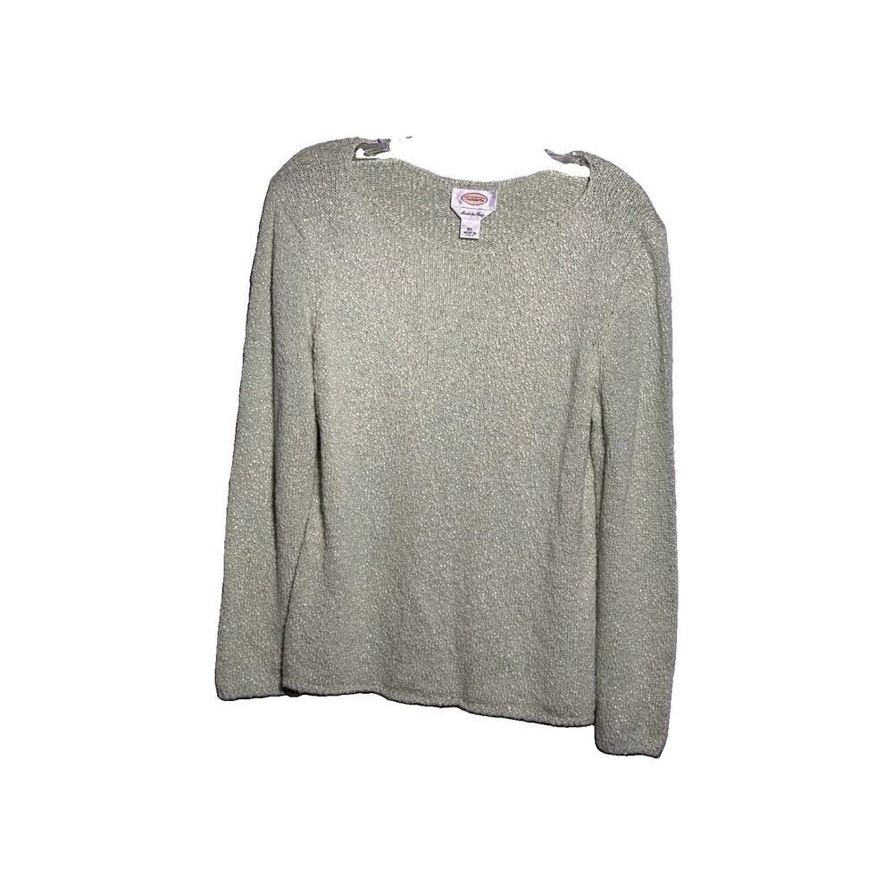 Talbots Womens XL Sage Green Linen Blend Textured Sweater Made in Italy